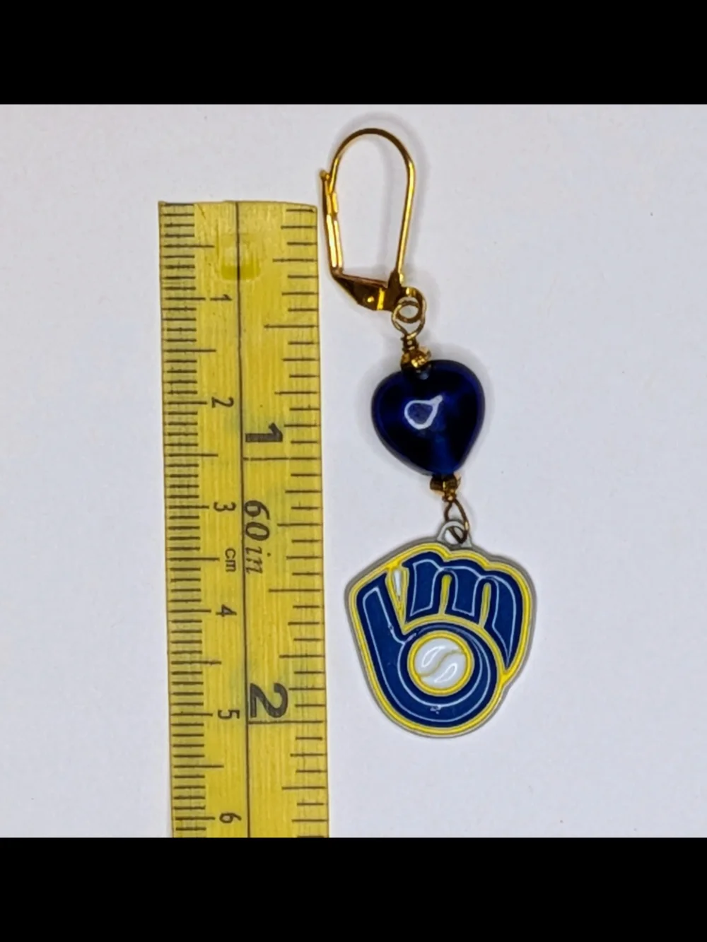 Milwaukee Brewers Baseball Dangle Earrings, Blue & Yellow, One of a Kind Design